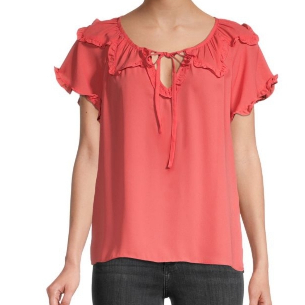 Max StudioShort-Sleeve Ruffle-Trim Top Size Small